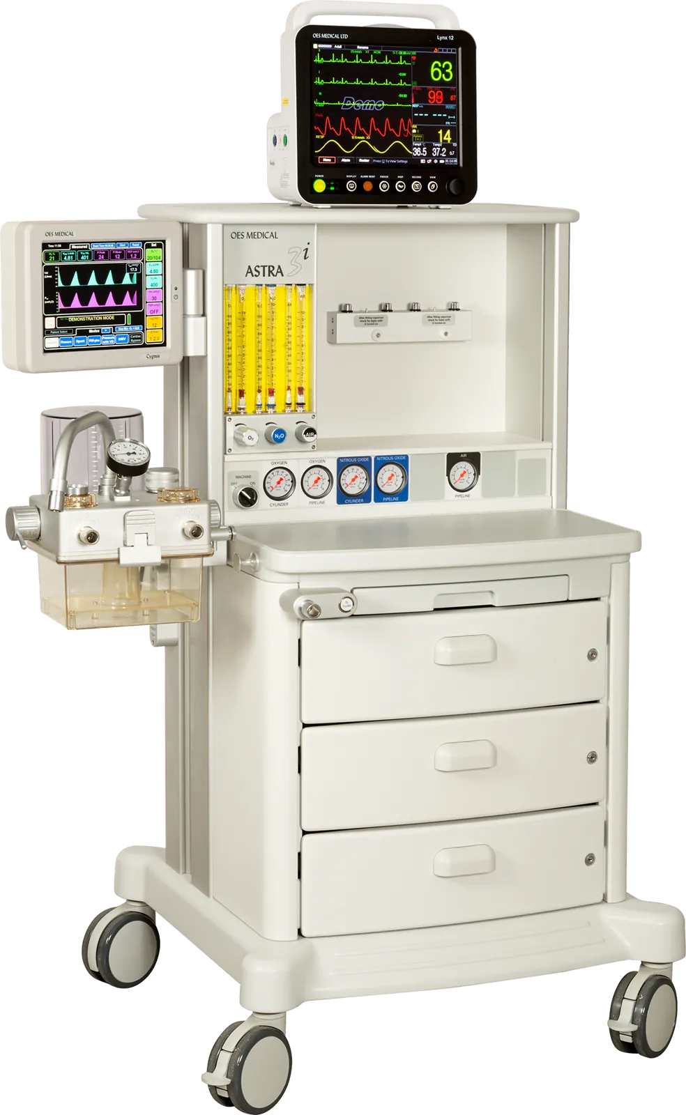 Astra 3i anaesthesia workstation with a Lynx 12 patient monitor mounted on top